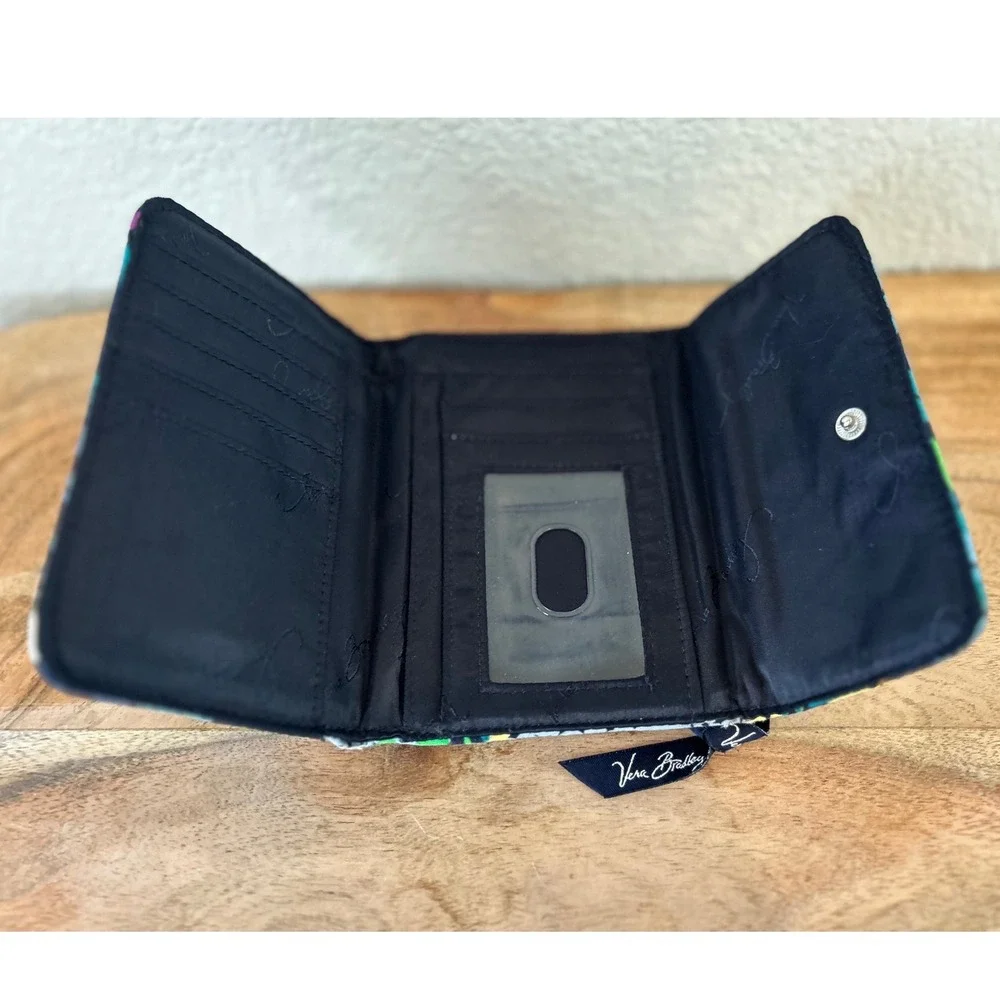 Vera Bradley Midnight Wildflowers Quilted Trifold Wallet Navy Floral - Picture 4 of 6